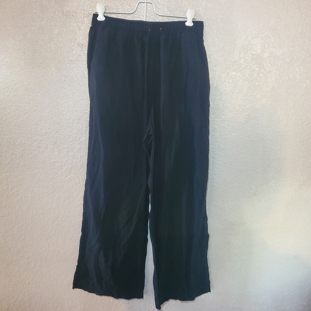 Black Linen Wide-Leg Pants L